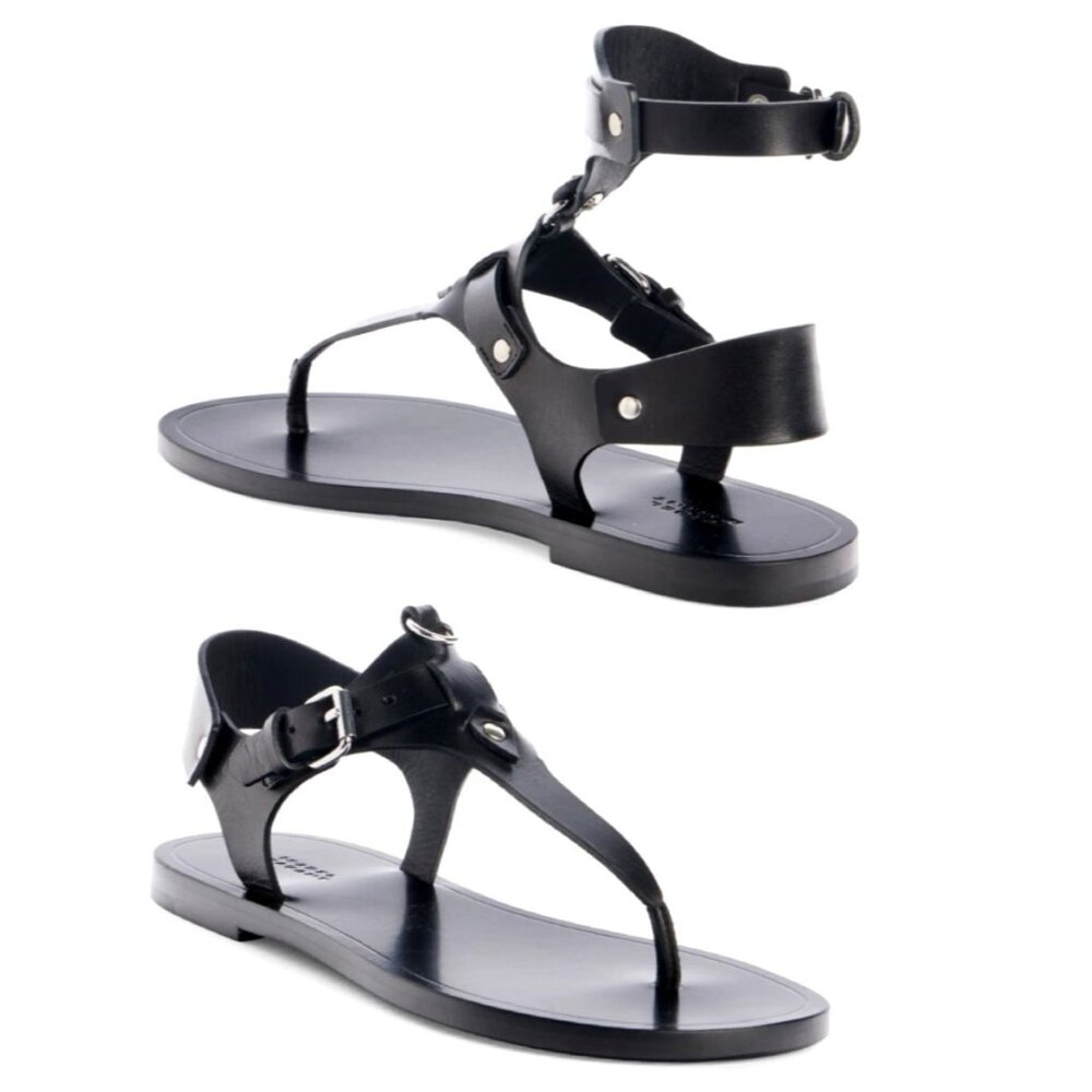Isabel Marant Eveen Black Leather Gladiator Sandals Removable ankle strap Sz 40
